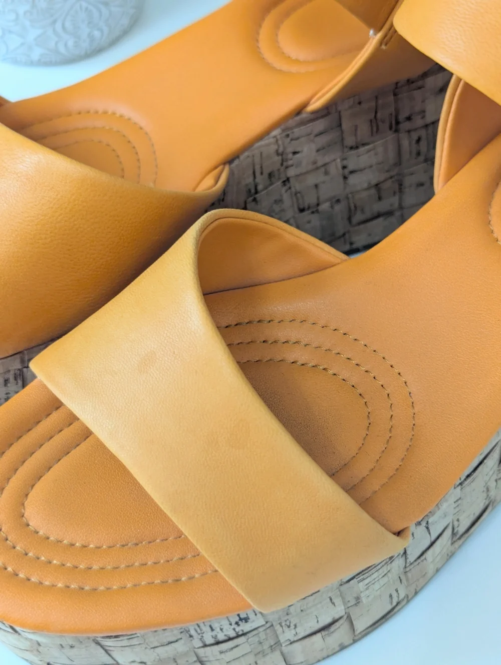 Sarto Women's Orange Cork Platform Sandals 8.5 Leather Upper Demi 2